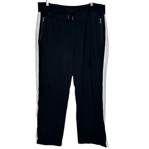 Vintage Polo Ralph Lauren Black Track Pants XL White Stripe Zip Pockets 90s Y2K